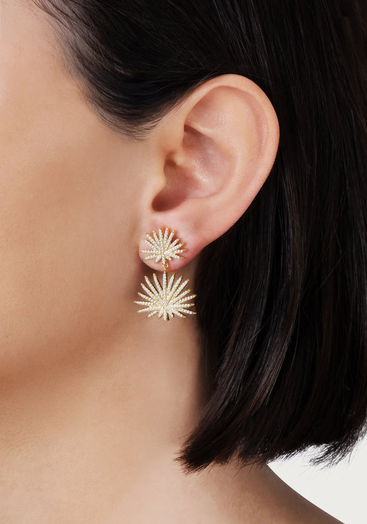 Palm Pavé Double Fan Palm Earrings
