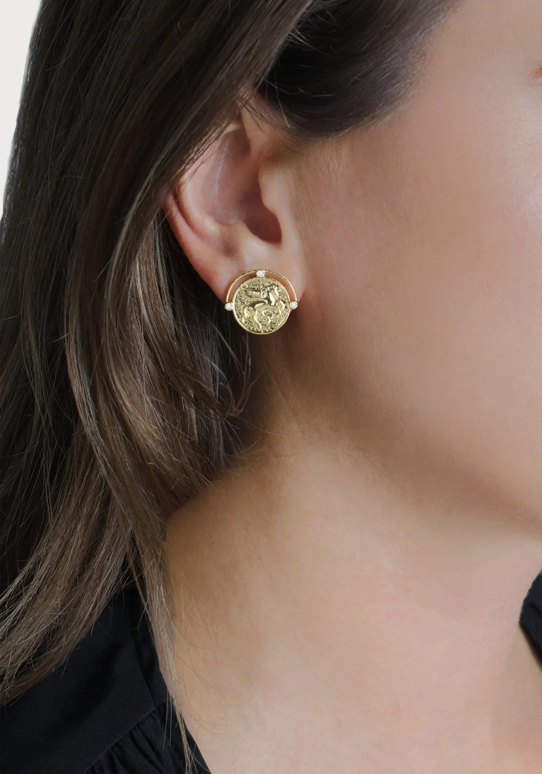 Pegasus Gold Coin Stud Earrings