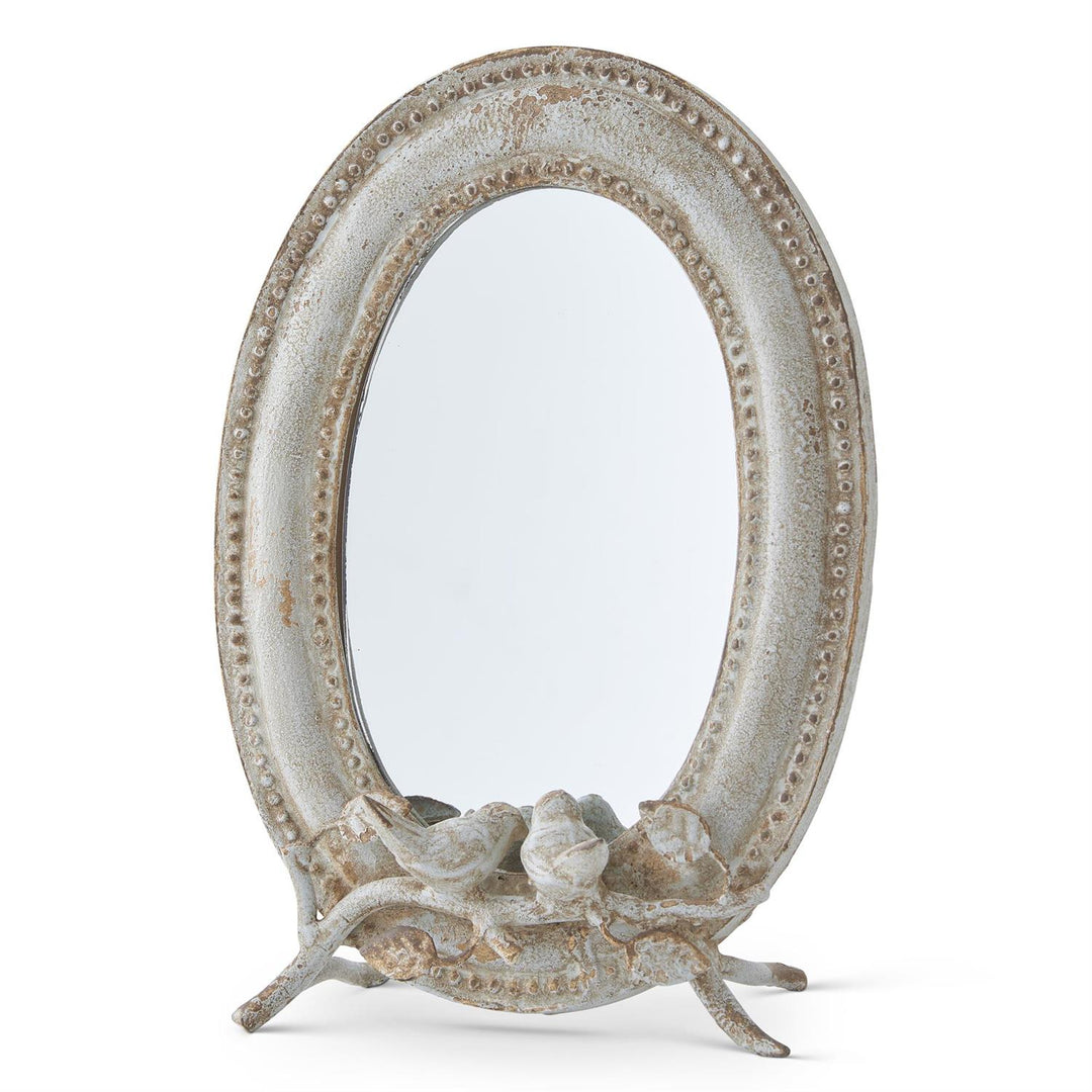 Oval Mirror with Birds on Easel Stand