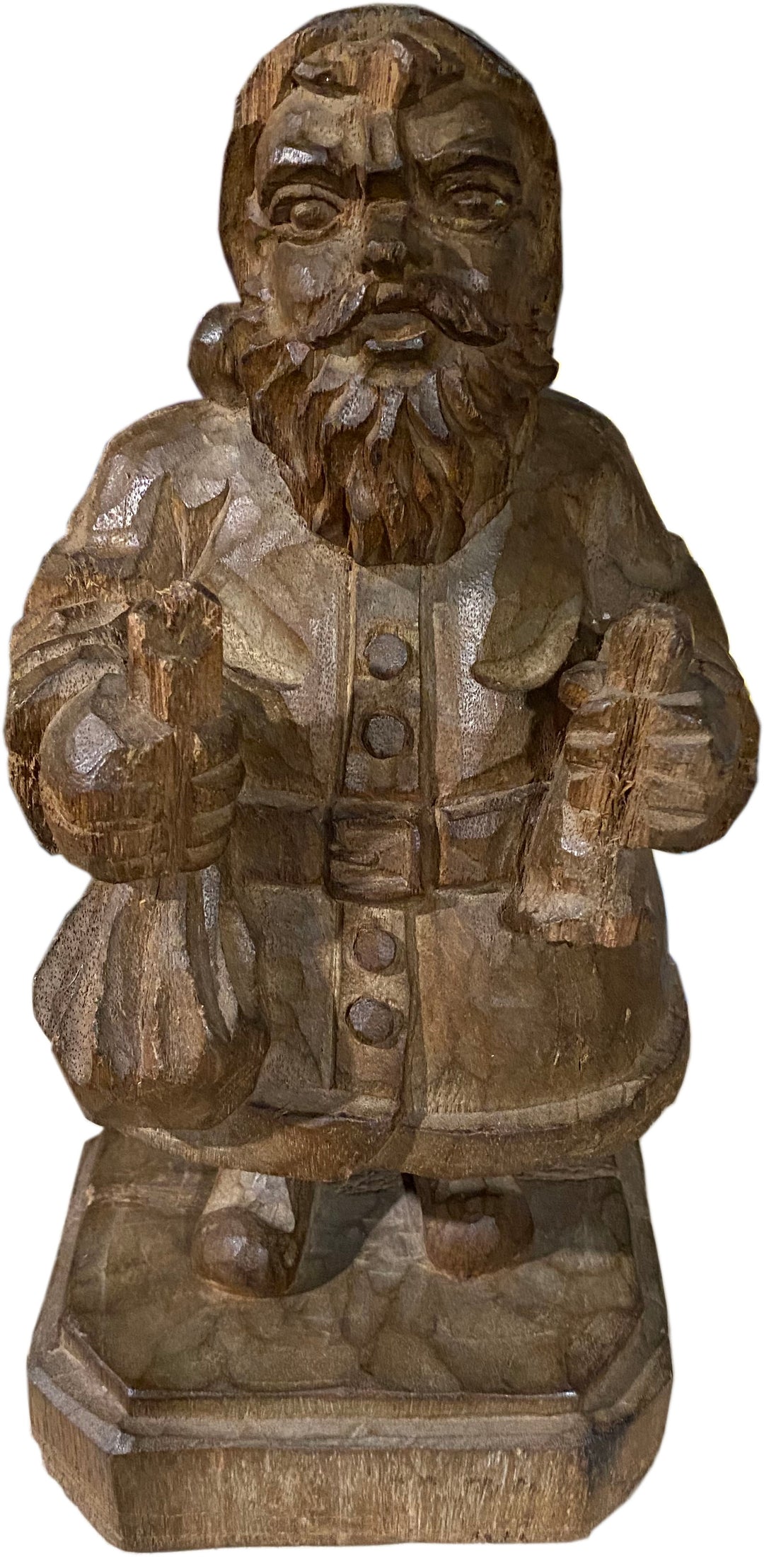 Early 20th Century Carved Santa on Stand