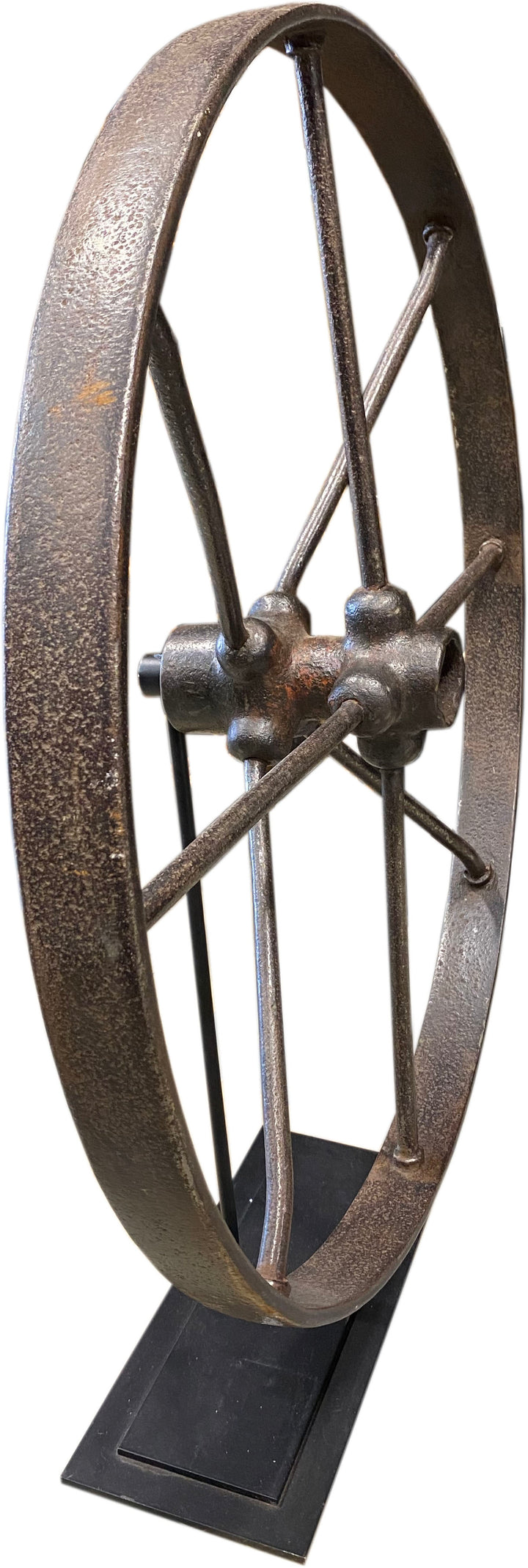 Antique Iron Wagon Wheel on Stand