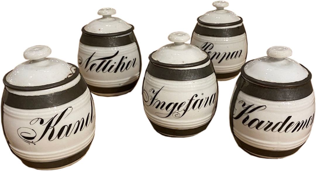 Set of Vintage Swedish Ceramic Spice Jars c.1920