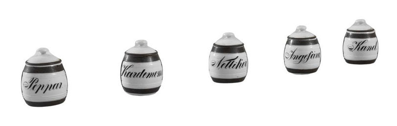 Set of Vintage Swedish Ceramic Spice Jars c.1920