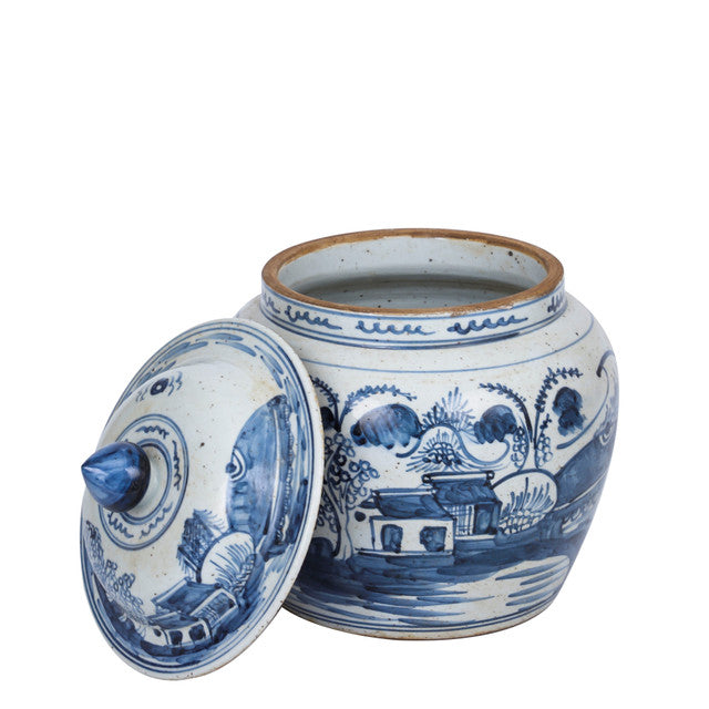 Blue & White Landscape Lidded Jar