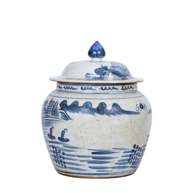 Blue & White Landscape Lidded Jar