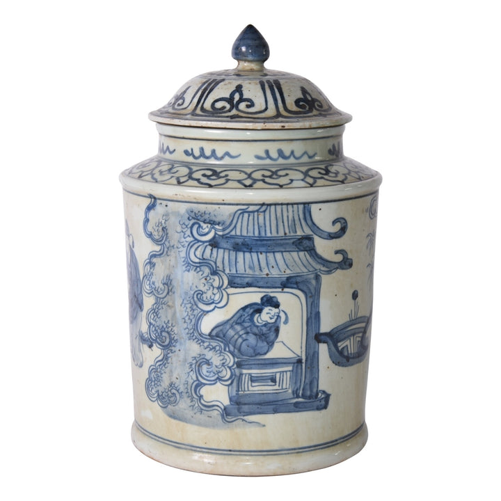 B&W Ancient People Lidded Jar