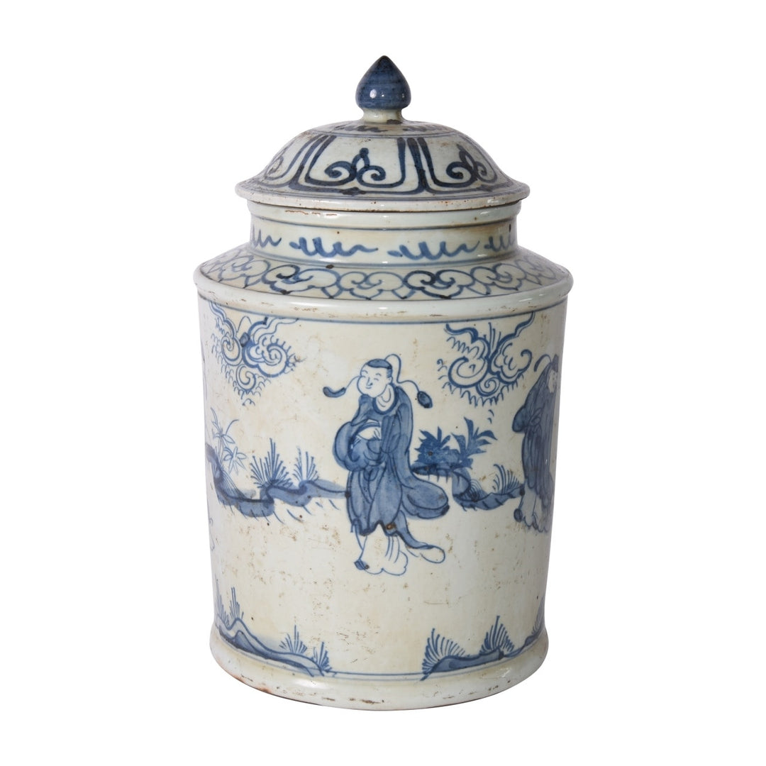 B&W Ancient People Lidded Jar