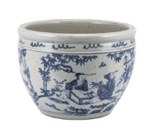 B&W Porcelain Pot with 7 Stages of Bamboo Grove