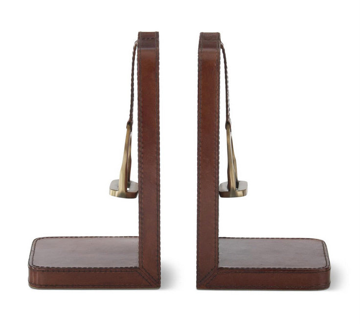 Leather & Brass Stirrup Bookends