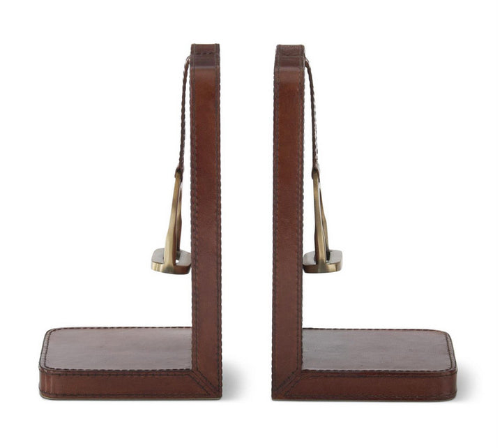 Leather & Brass Stirrup Bookends