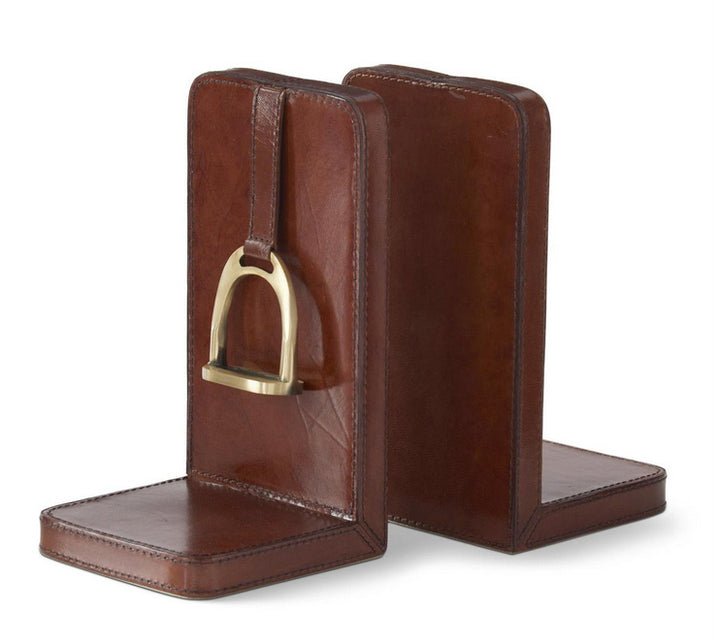 Leather & Brass Stirrup Bookends