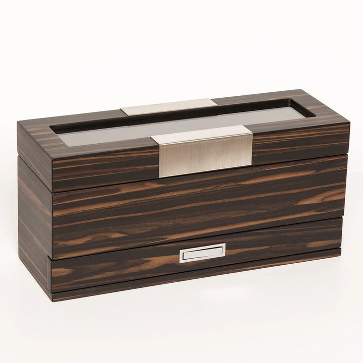 Matte Ebony 5-Slopt Watch Holder with Jewelry Tray