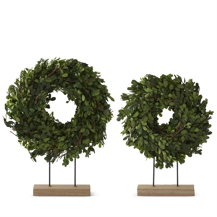 Preserved Boxwood Wreath on Spindles with Wood Base