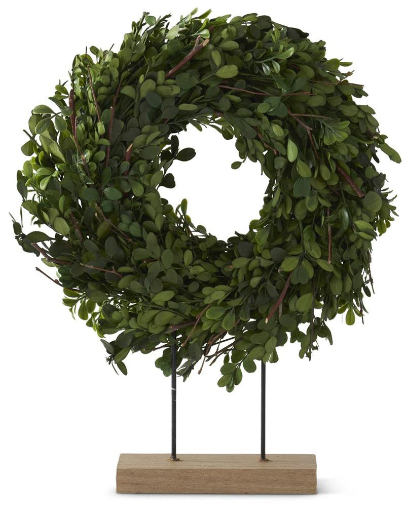 Preserved Boxwood Wreath on Spindles with Wood Base