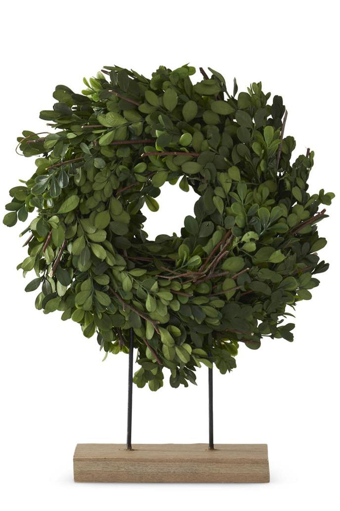 Preserved Boxwood Wreath on Spindles with Wood Base