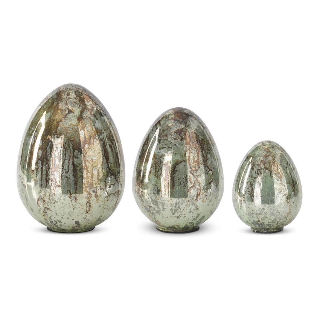 Rusted Aqua Mercury Glass Easter Eggs, Set/3