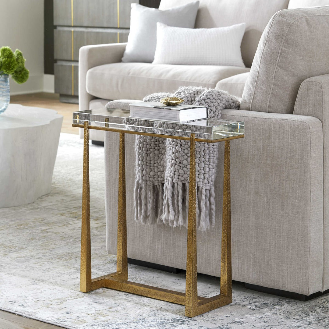 Narrow Crystal and Gold Accent Table