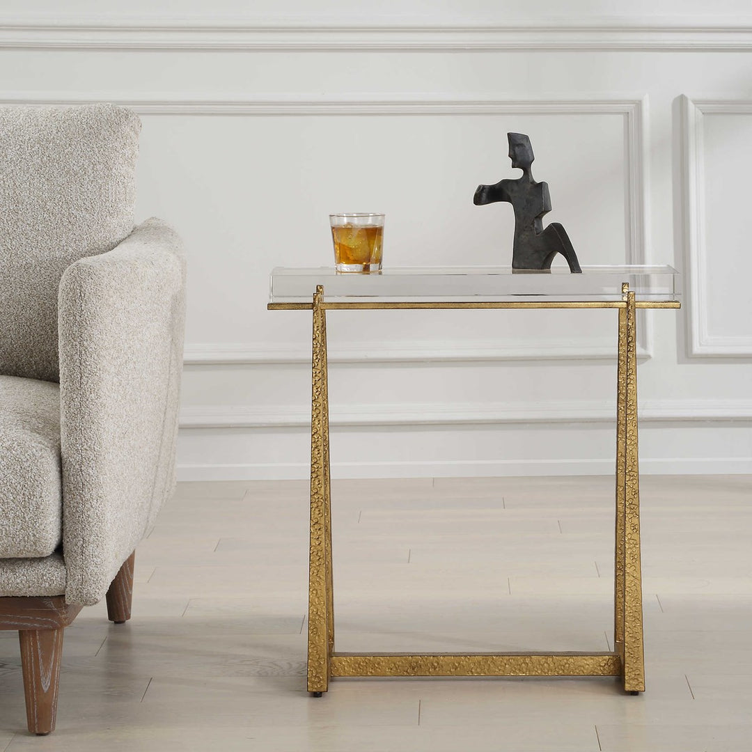 Narrow Crystal and Gold Accent Table