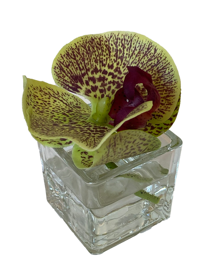 Faux Orchid Blossoms in Glass Vases