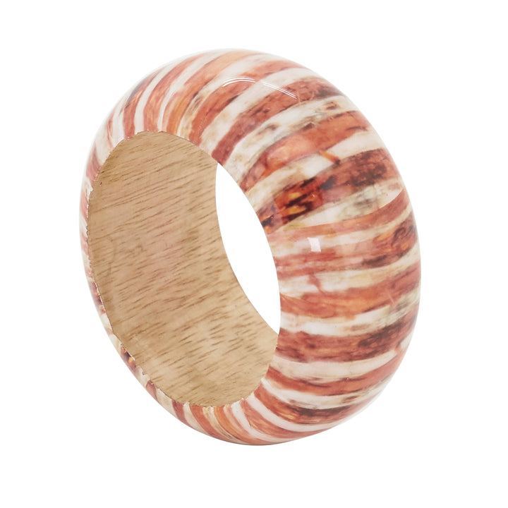 Striped Wood Napkin Ring, Set of 4