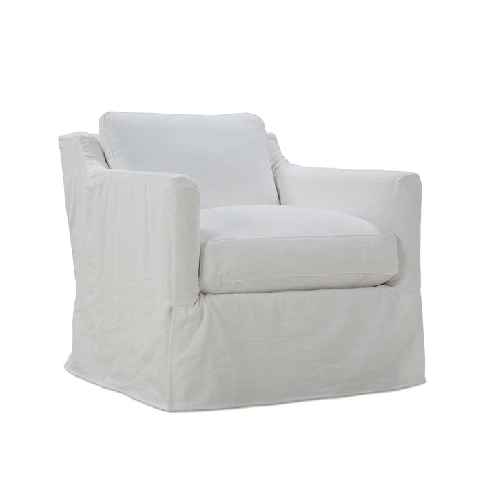 White Linen Slipcovered Swivel Chair