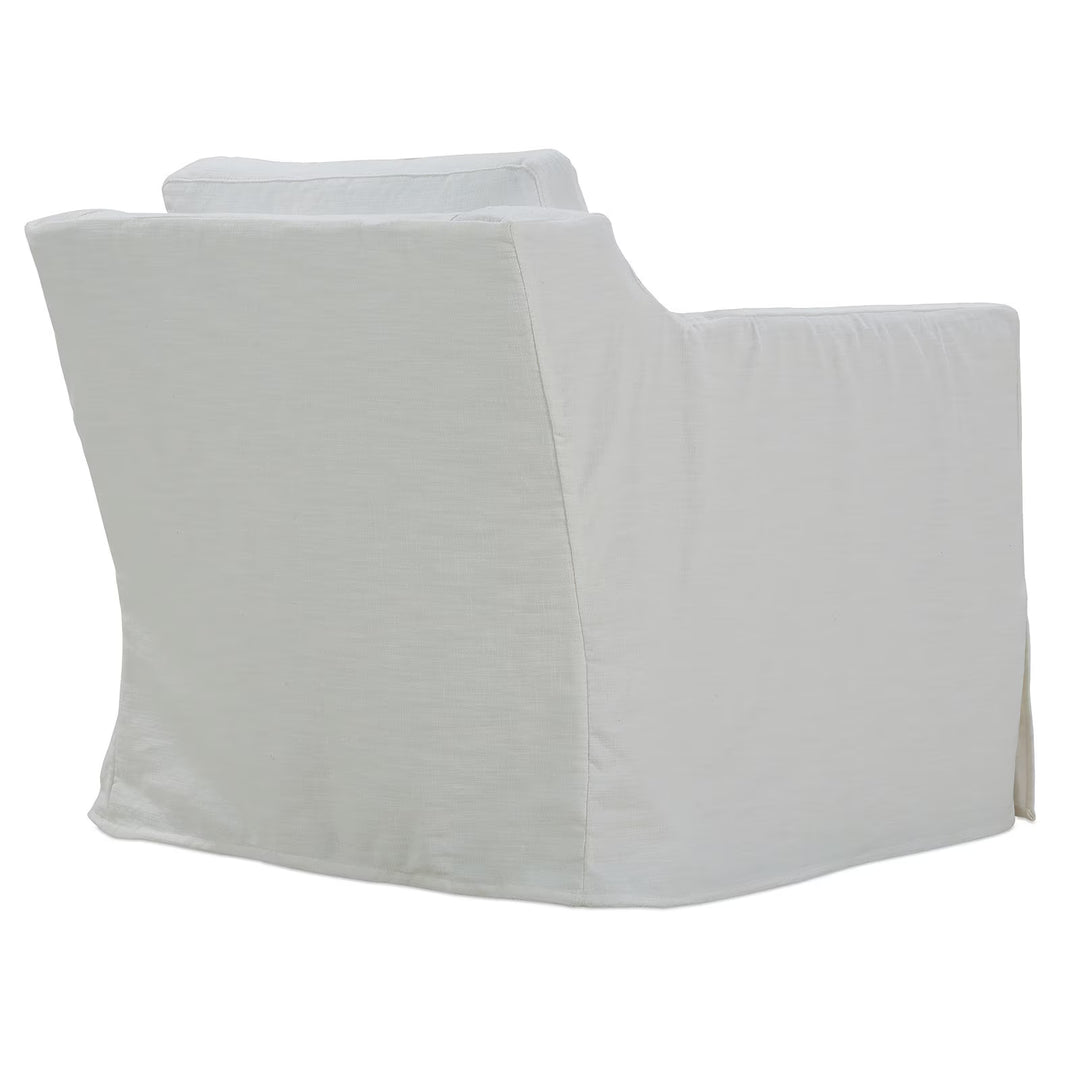 White Linen Slipcovered Swivel Chair