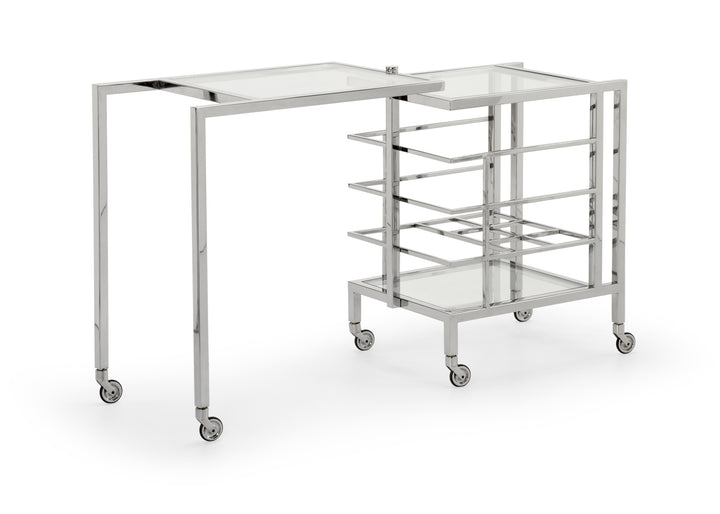 Polished Nickel Swivel Bar Cart with Casters
