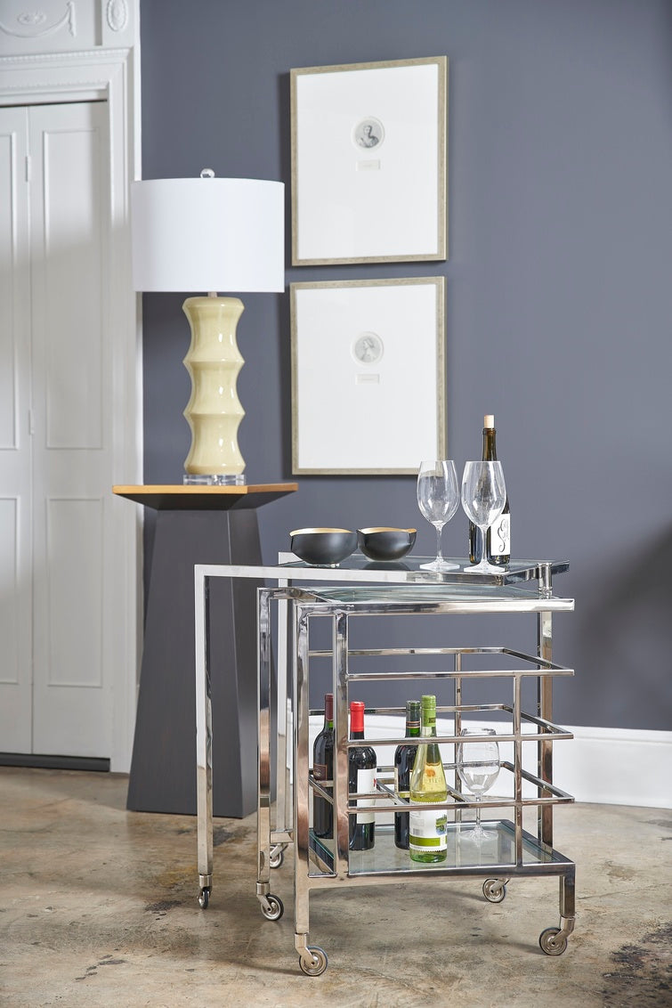 Polished Nickel Swivel Bar Cart with Casters