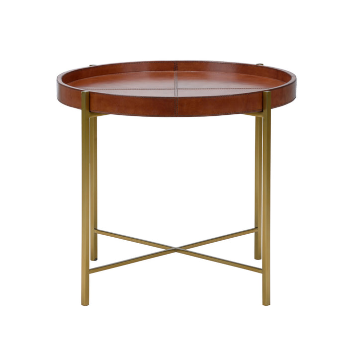 Round Brown Leather Table