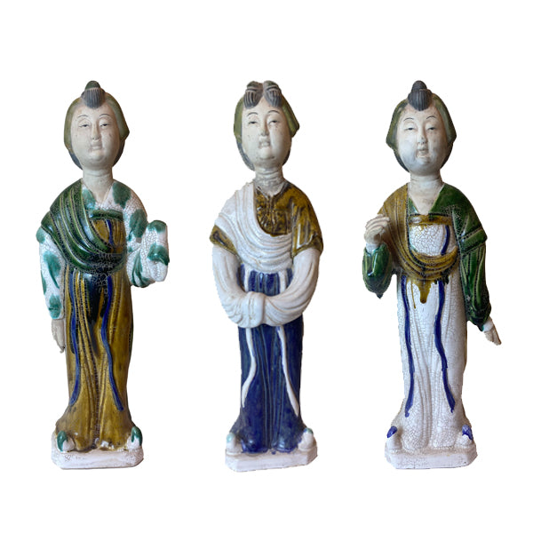 Vintage Glazed Mud Figures, Set of 3