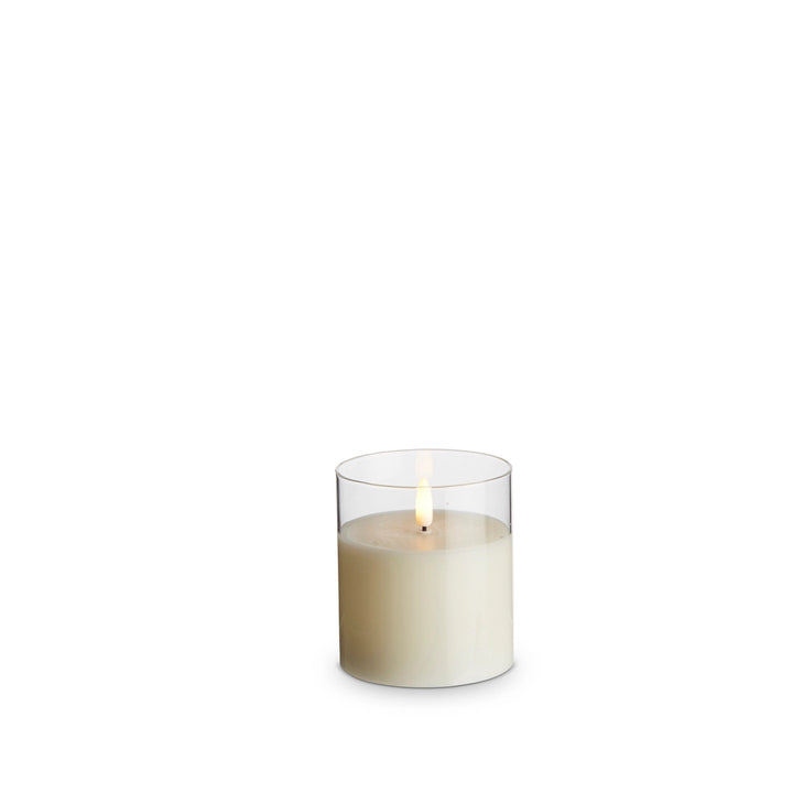 LED Clear Glass Ivory Pillar Candle