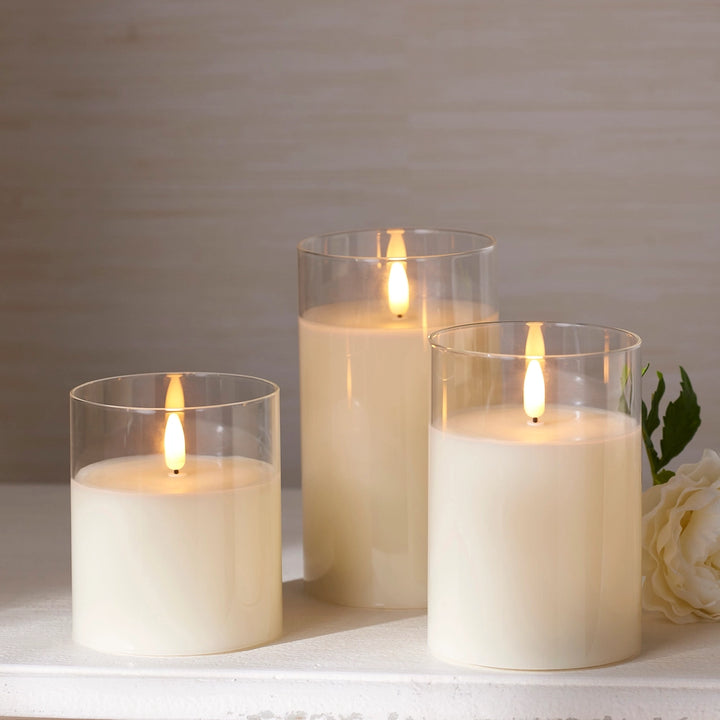 LED Clear Glass Ivory Pillar Candle