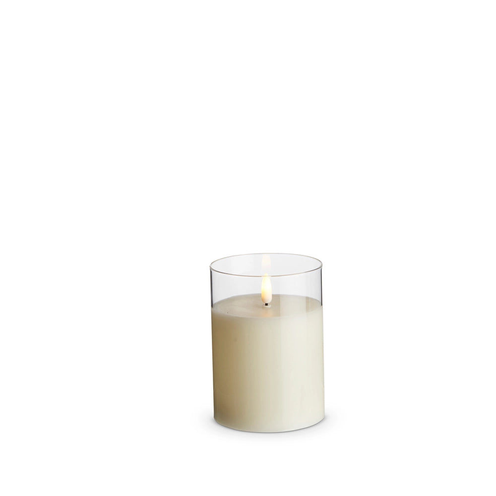 LED Clear Glass Ivory Pillar Candle