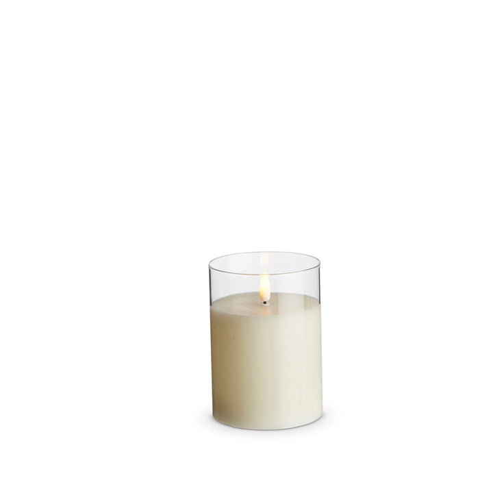 LED Clear Glass Ivory Pillar Candle