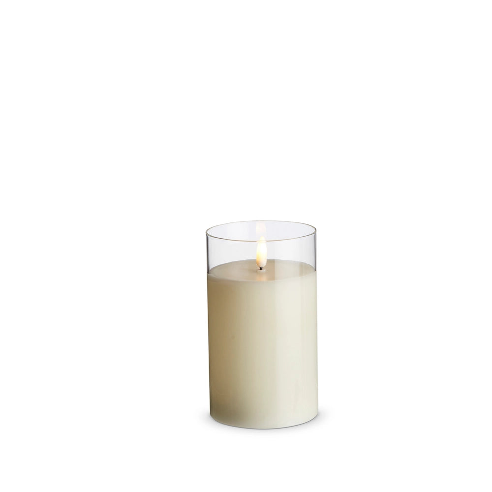 LED Clear Glass Ivory Pillar Candle