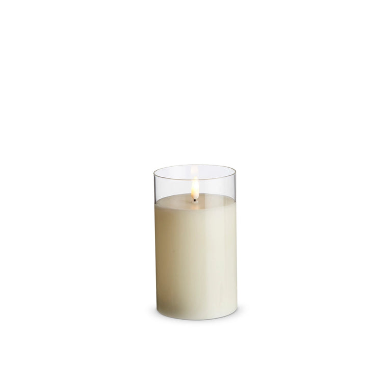 LED Clear Glass Ivory Pillar Candle