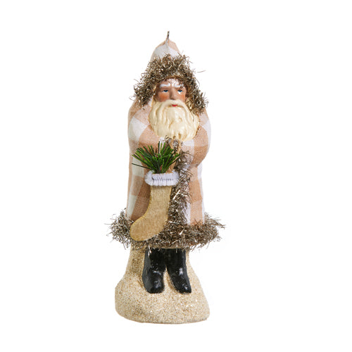 Ivory Gingham Velvet Belsnickel Santa Ornament