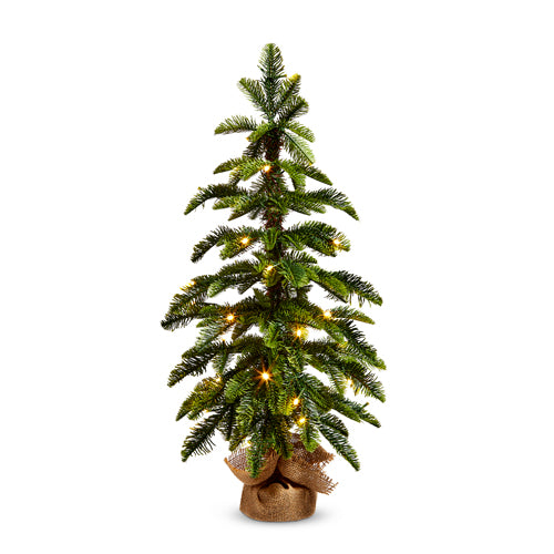 Lit Pine Tree in Burlap