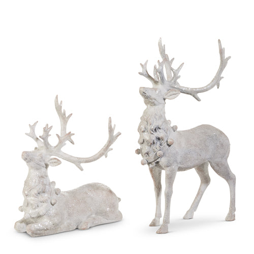 Whitewashed Glitter Deer – Set of 2