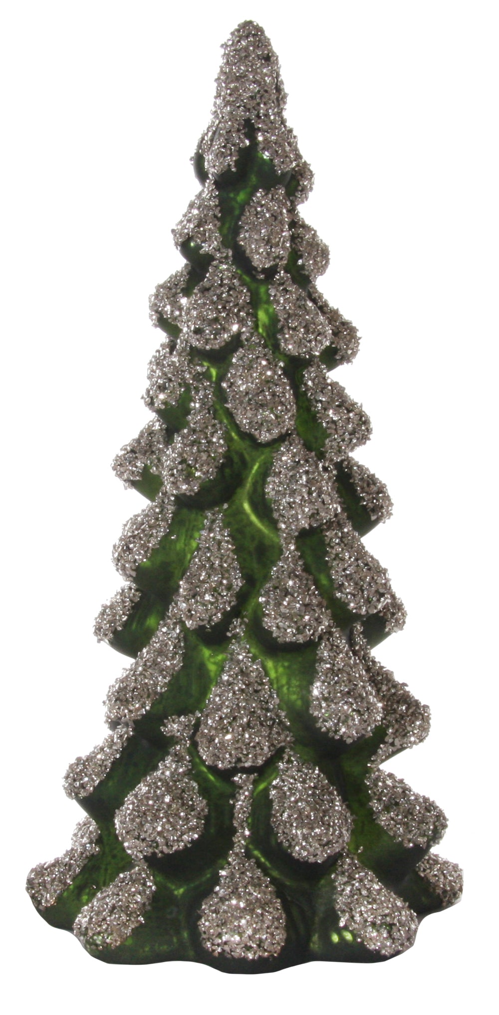 Green Glass Tree with Antiqued Glitter