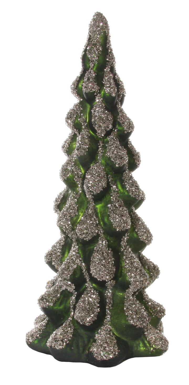 Green Glass Tree with Antiqued Glitter