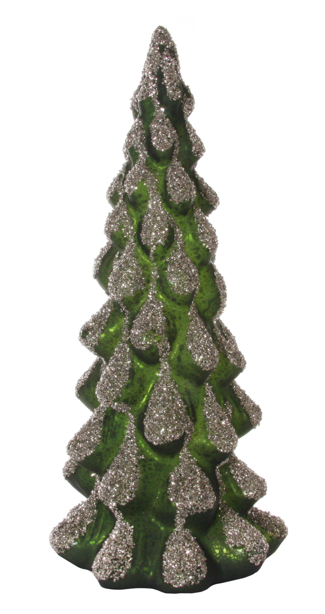 Green Glass Tree with Antiqued Glitter