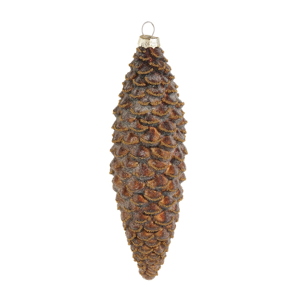 Flocked Pinecone Glass Ornament