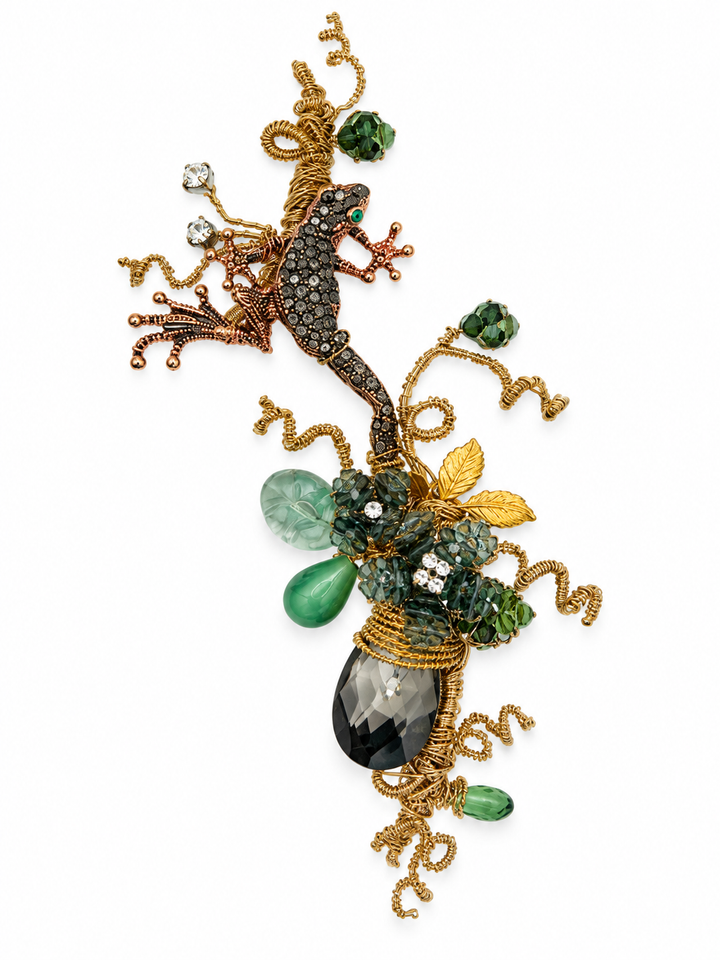 Jeweled Frog and the Garden Lapel Pin