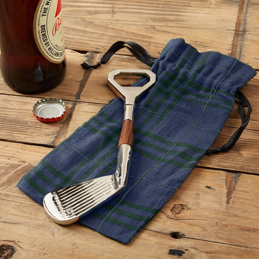 Golf Club Bottle Opener with Plaid Pouch