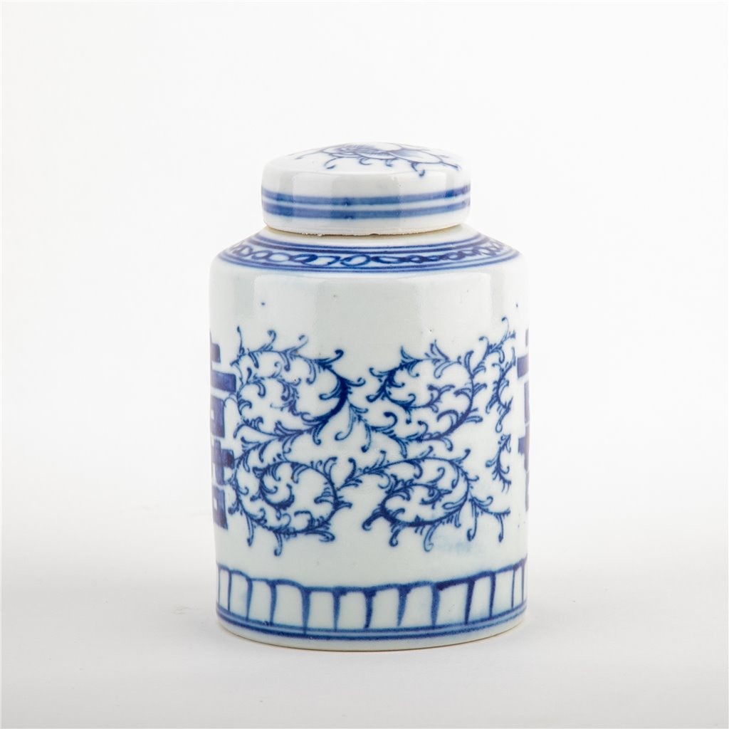 B&W Double Happiness Cylinder Lidded Jar