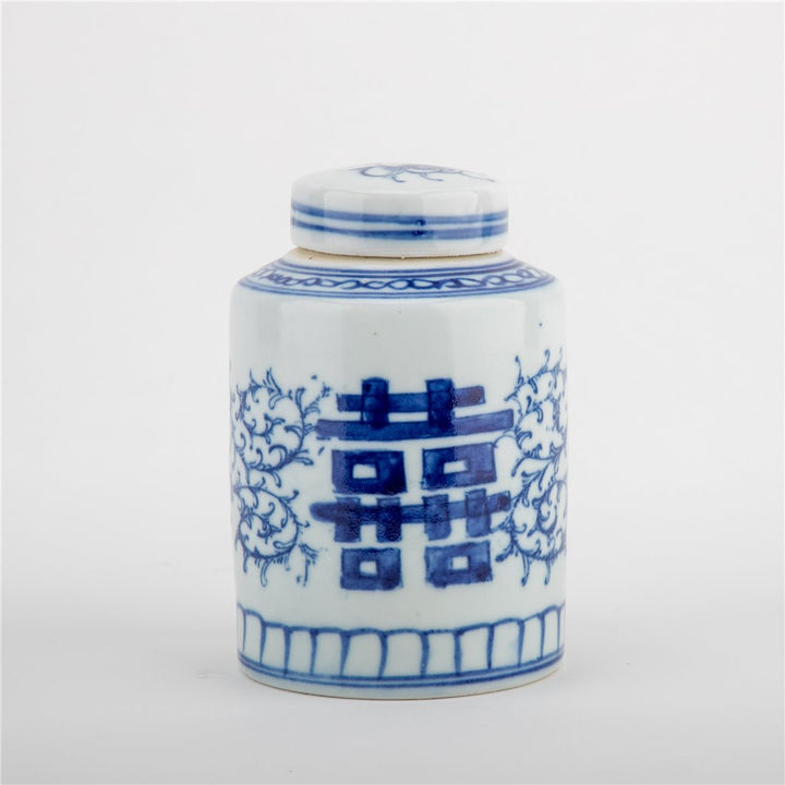 B&W Double Happiness Cylinder Lidded Jar