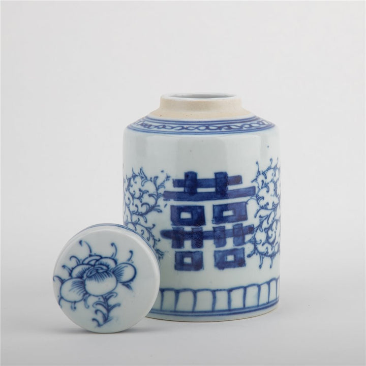 B&W Double Happiness Cylinder Lidded Jar