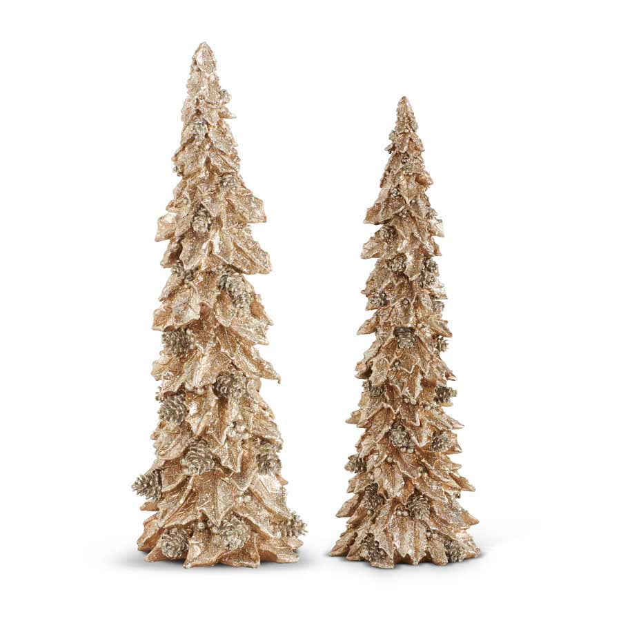 Gold Holly Leaf Trees, Set of 2