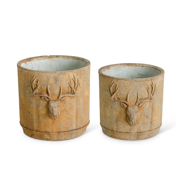 Cement Cream Deer Head Planter with Rusty Finish